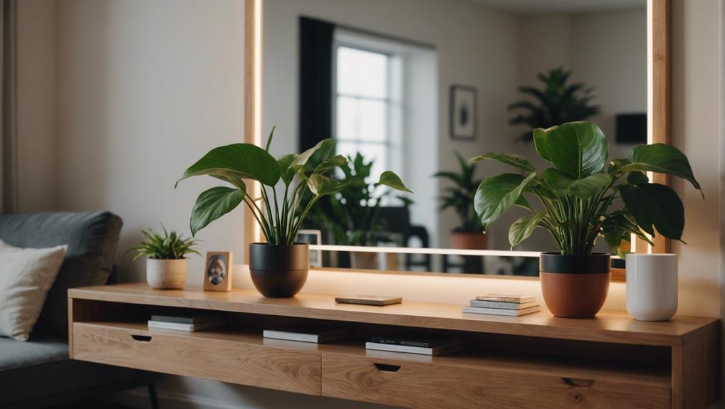 mirror on floating shelf